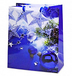  Пакет подарочный бумажный новогодний 26х32х13 L Синие звезды